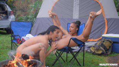 Maya Farrell - Dashing young ebony dolls turn camping trip into sexual fantasy - hellporno.com